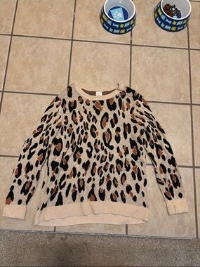 a new day Leopard Print Crewneck Sweater - Beige, Black, Brown